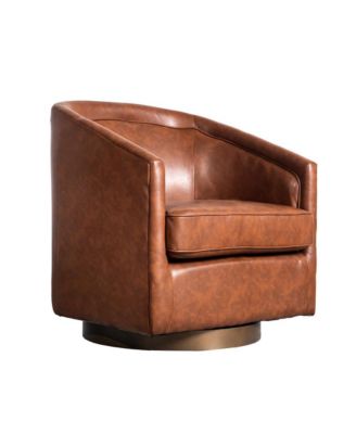 Wyn Upholstered Club Style Barrel Chair With Sloped Armrests And 360 Degree Swivel Base In A Vinyl Wrap
