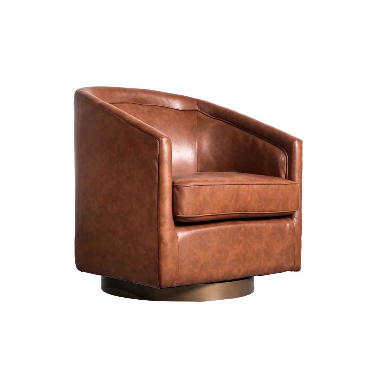 Wyn Upholstered Club Style Barrel Chair With Sloped Armrests And 360 Degree Swivel Base In A Vinyl Wrap