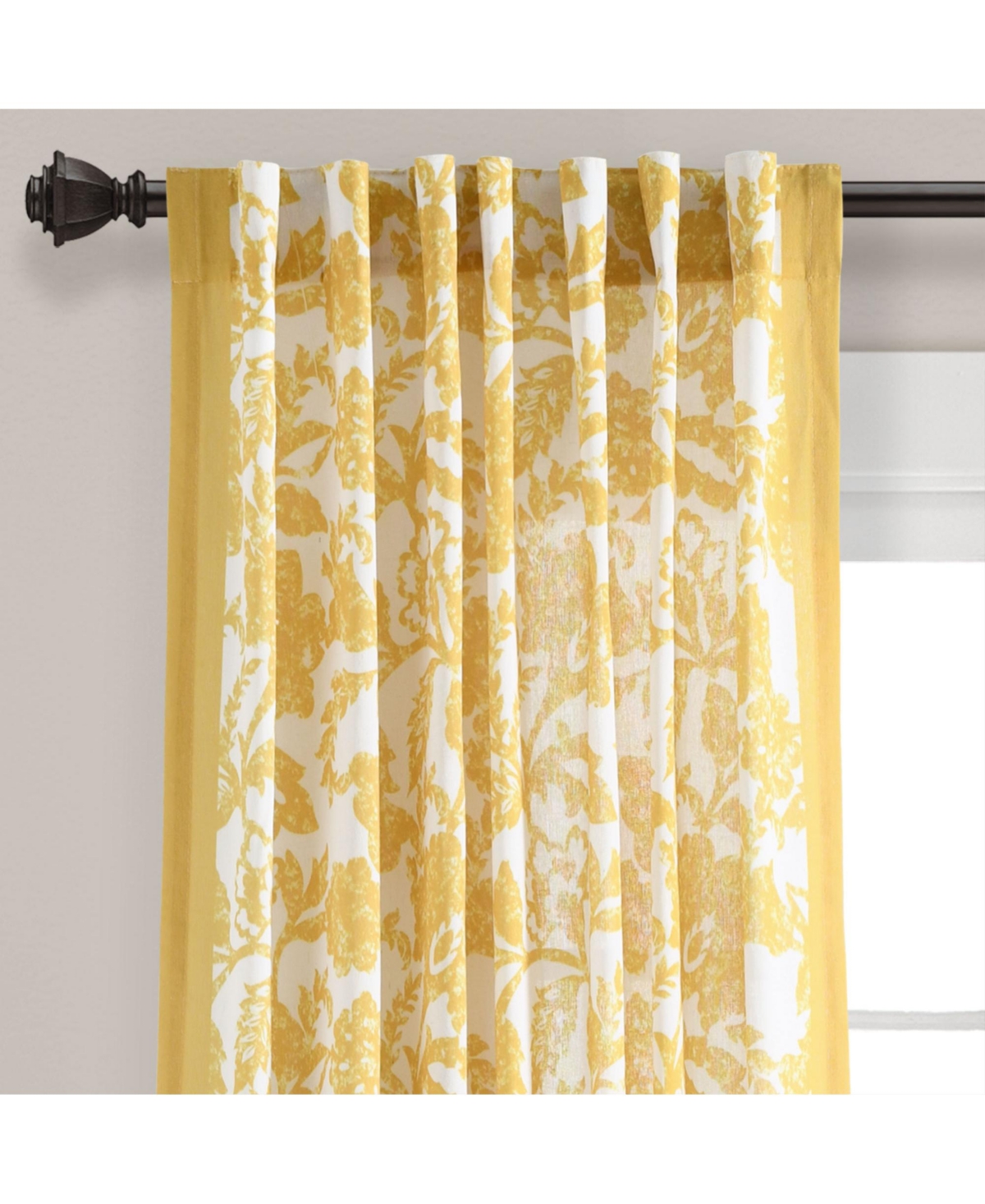 Emma Textured Jacobean Window Curtain PanelsSingle 52X84 - Yellow
