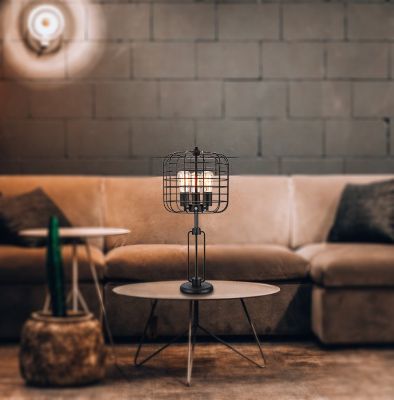 26" H Black Industrial Wire Cage Table Lamp with Edison Bulb (1 Pieces/Cnt)(2.96/14.43)