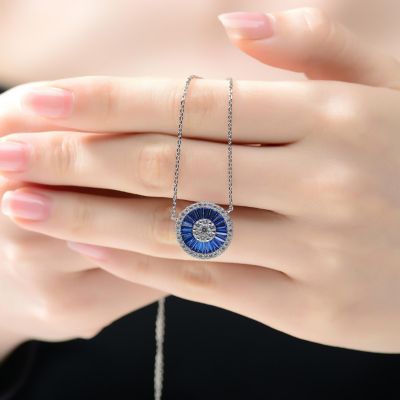 Teens Sterling Silver with White Gold Plated and Cubic Zirconia Round Pendant Necklace