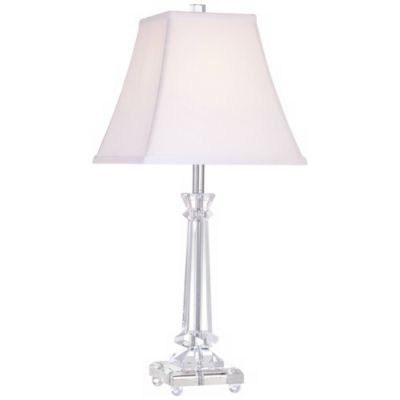 Traditional Table Lamp 25" High Crystal Glass Column White Square Bell Shade for Living Room Family Bedroom Bedside