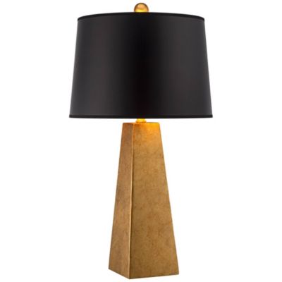 Obelisk Modern Table Lamp 26" High Gold Leaf Tapered Column Black Paper Drum Shade for Bedroom Living Room Bedside Nightstand Home