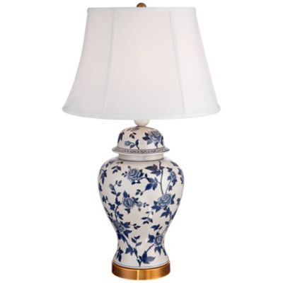 Traditional Asian Chinese Style Table Lamp 25" High Crackle Ceramic Blue White Temple Jar Bell Shade Decor for Living Room Bedroom House Bedside Nightstand Home Office Entryway - Barnes and Ivy