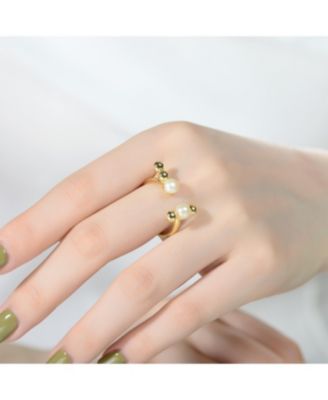 Sterling Silver with 14K Gold Plated and 5MM freshwater Pearls Modern Ring