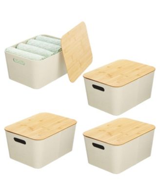 mDesign Modern Stackable Fabric Covered Bin with Bamboo Lid, 4 Pack ...