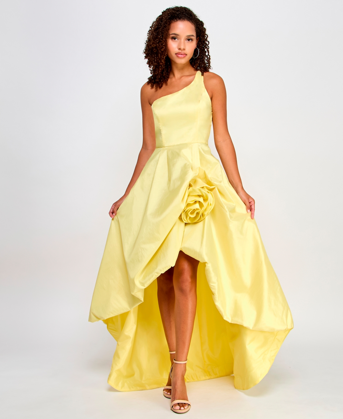 Juniors' One-Shoulder Rosette Gown - Lemonade