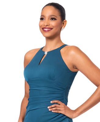 Betsy & Adam Petite Ruched Embellished Gown