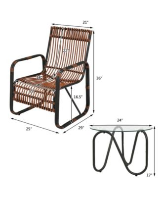 3 Pieces Patio Rattan Furniture Set with 2 Single Wicker Chairs and Glass Side Table