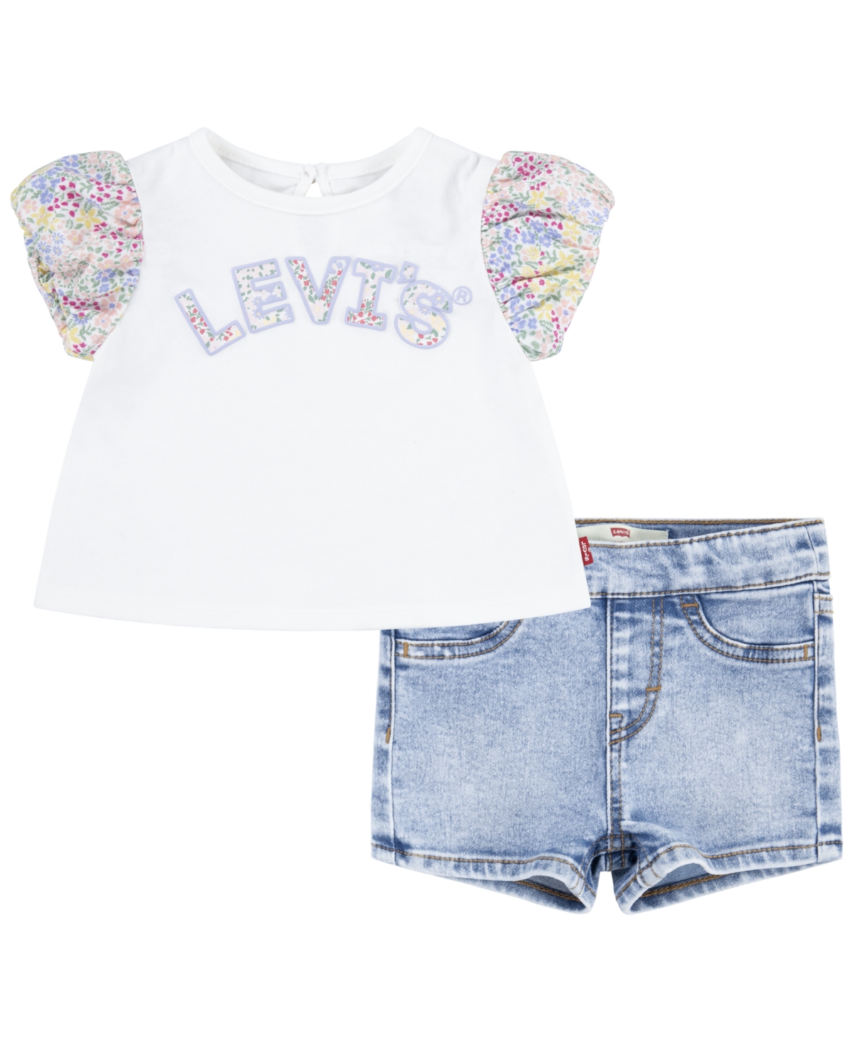 Levi's Baby Girls Floral Sleeve Top And Shorts Set In Sugar Swizzle