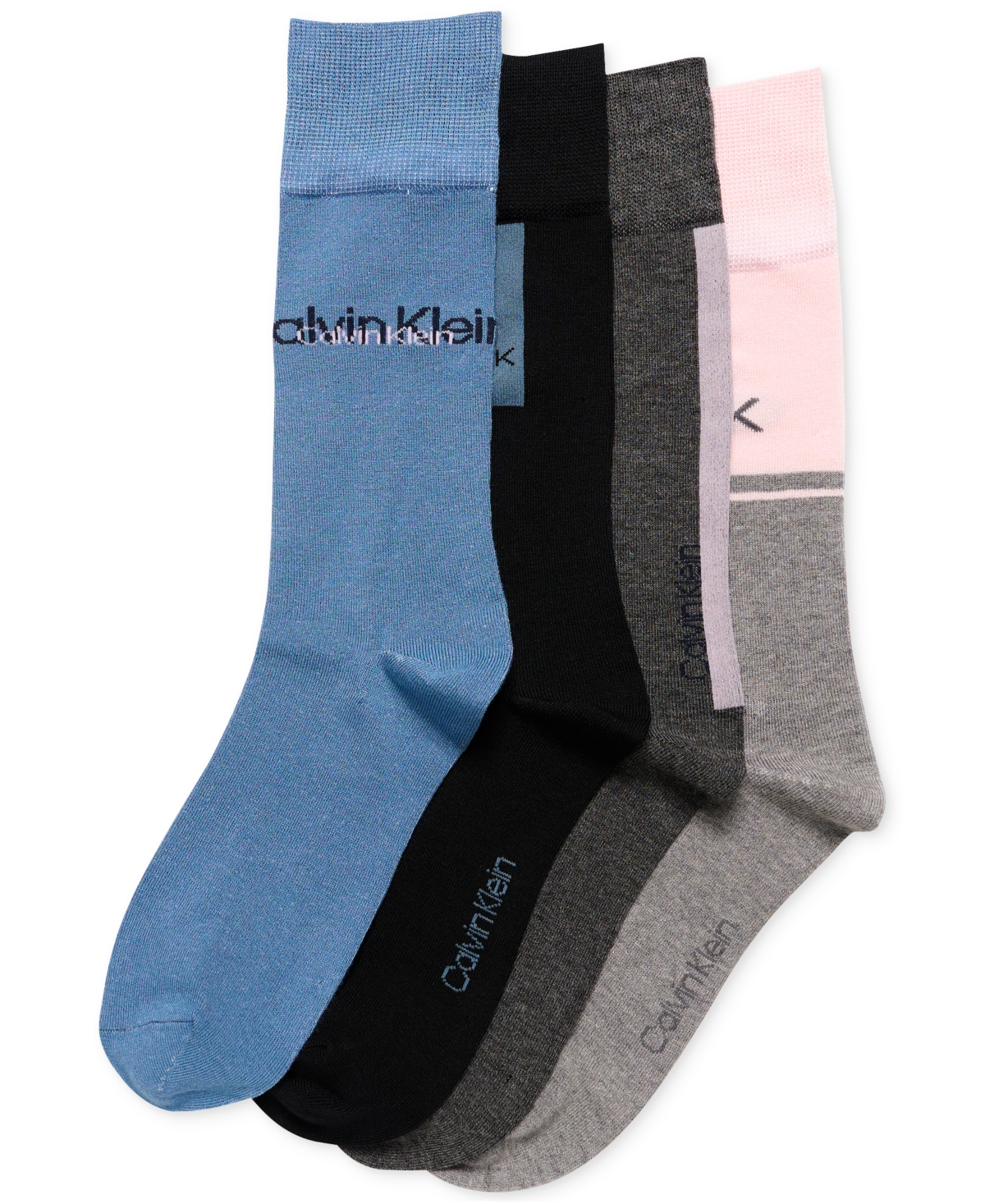Shop Calvin Klein Men's Crew Length Cushioned Dress Socks, Assorted Patterns, Pack Of 4 In Blue Multi