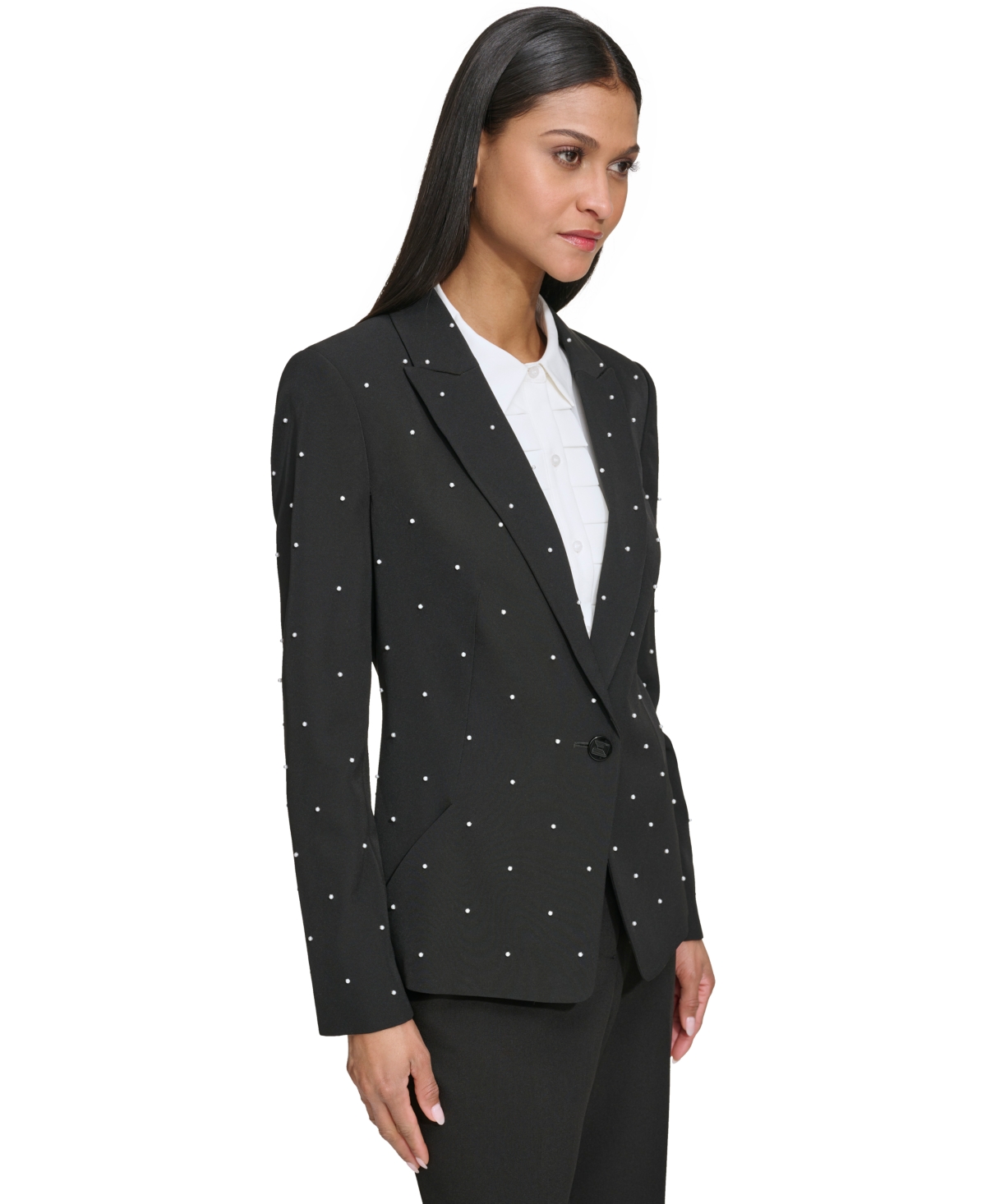 Shop Karl Lagerfeld Women's Bead-embellished Single-button Blazer In Black