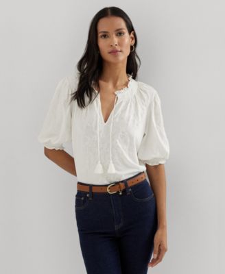 Lauren Ralph Lauren - Women's Embroidered Puff-Sleeve Top