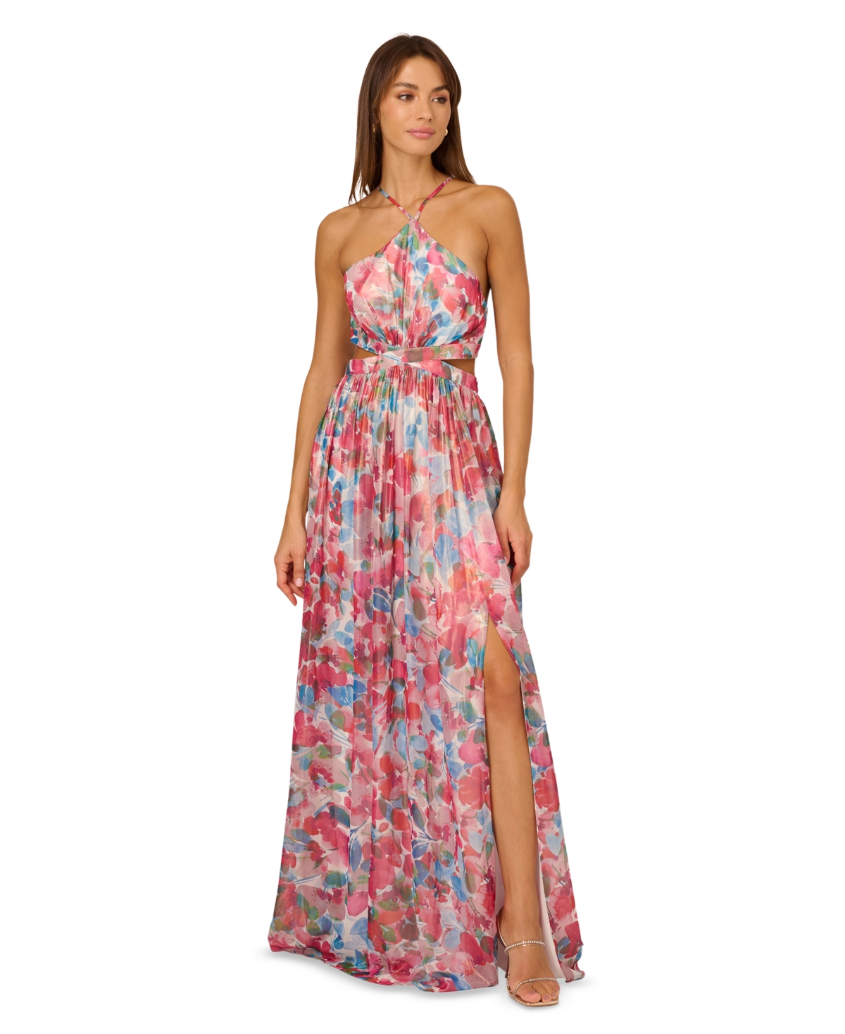 Shop Adrianna By Adrianna Papell Women's Foiled Chiffon Maxi Dress In Pink Multi