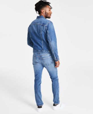 Shop Calvin Klein Mens Trucker Jacket Logo Crewneck T Shirt Slim Fit Stretch Jeans In Forever Black