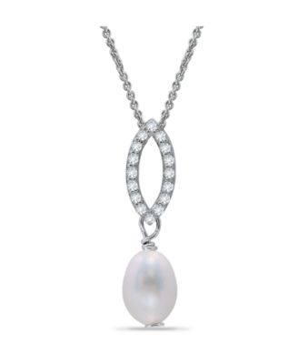 White Cultured Pearl and Pave Cubic Zirconia Pendant Necklace