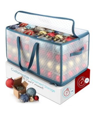 Large Christmas Ornament Storage Box with Adjustable Dividers - Holds 128 Ornaments or Decorations