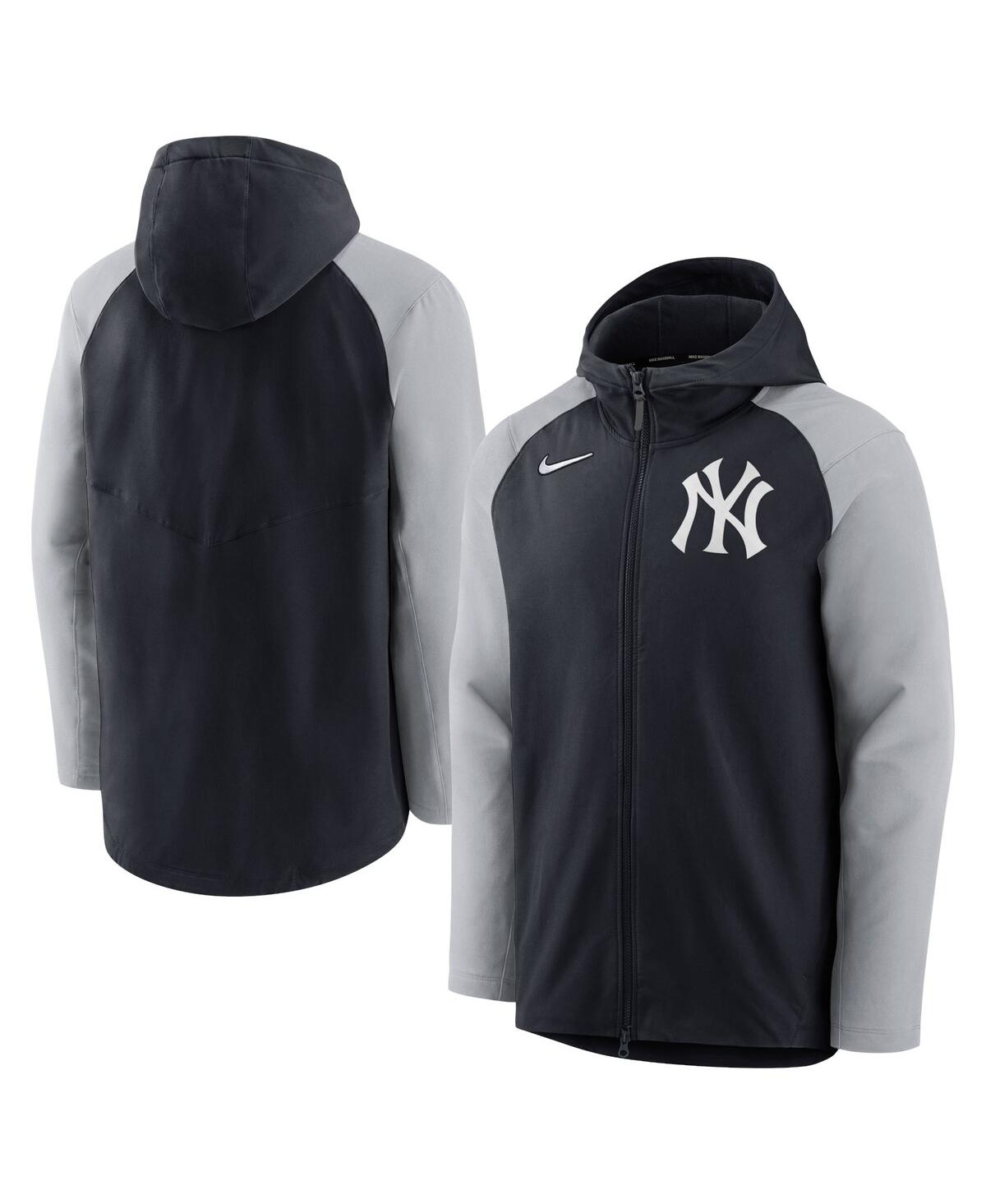 Shop Nike Men's  Navy, Gray New York Yankees Authentic Collection Performance Raglan Full-zip Hoodie In Navy,gray