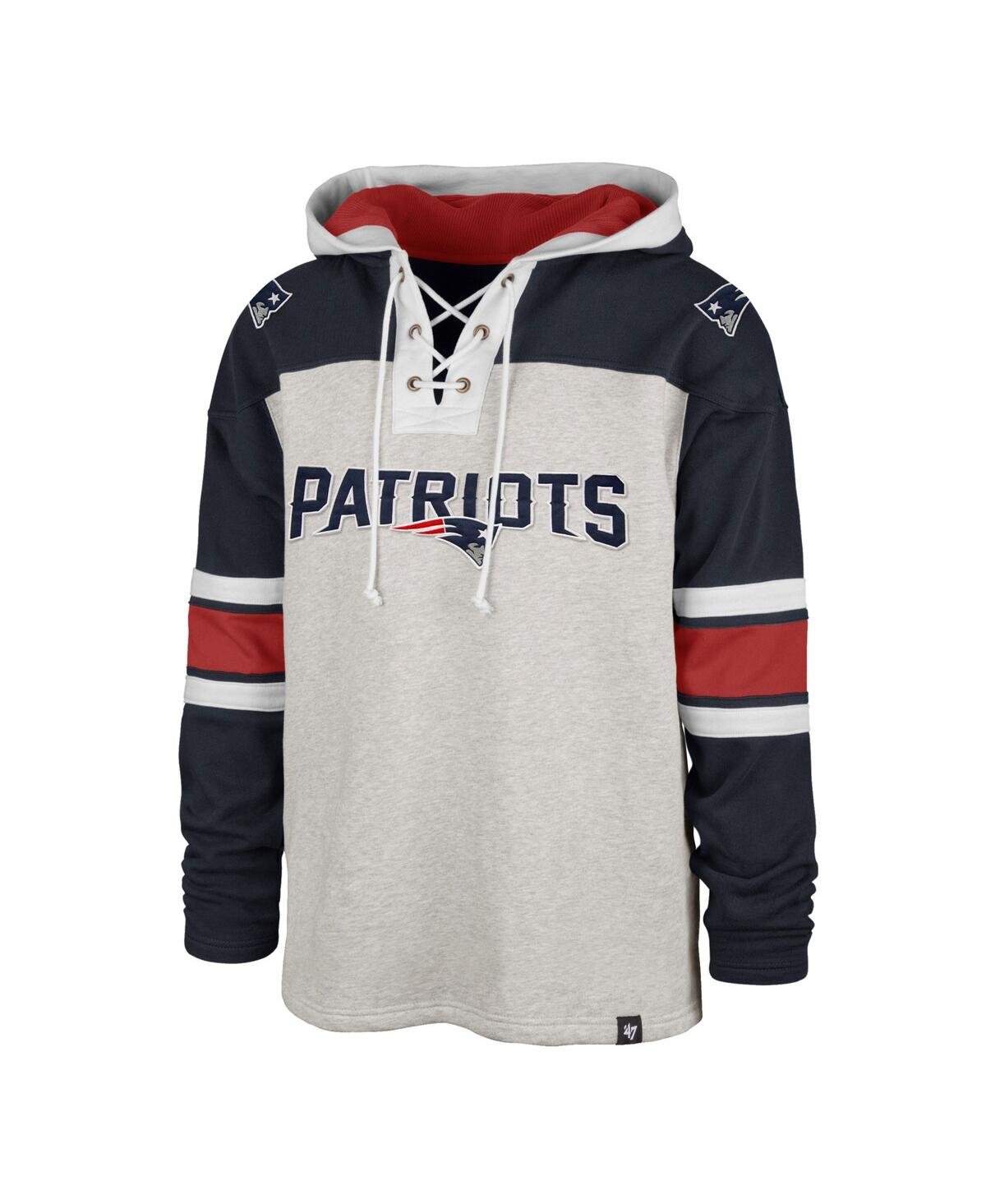 Men's '47 Brand New England PatriotsGridiron Lace-Up Pullover Hoodie - Heather Gray