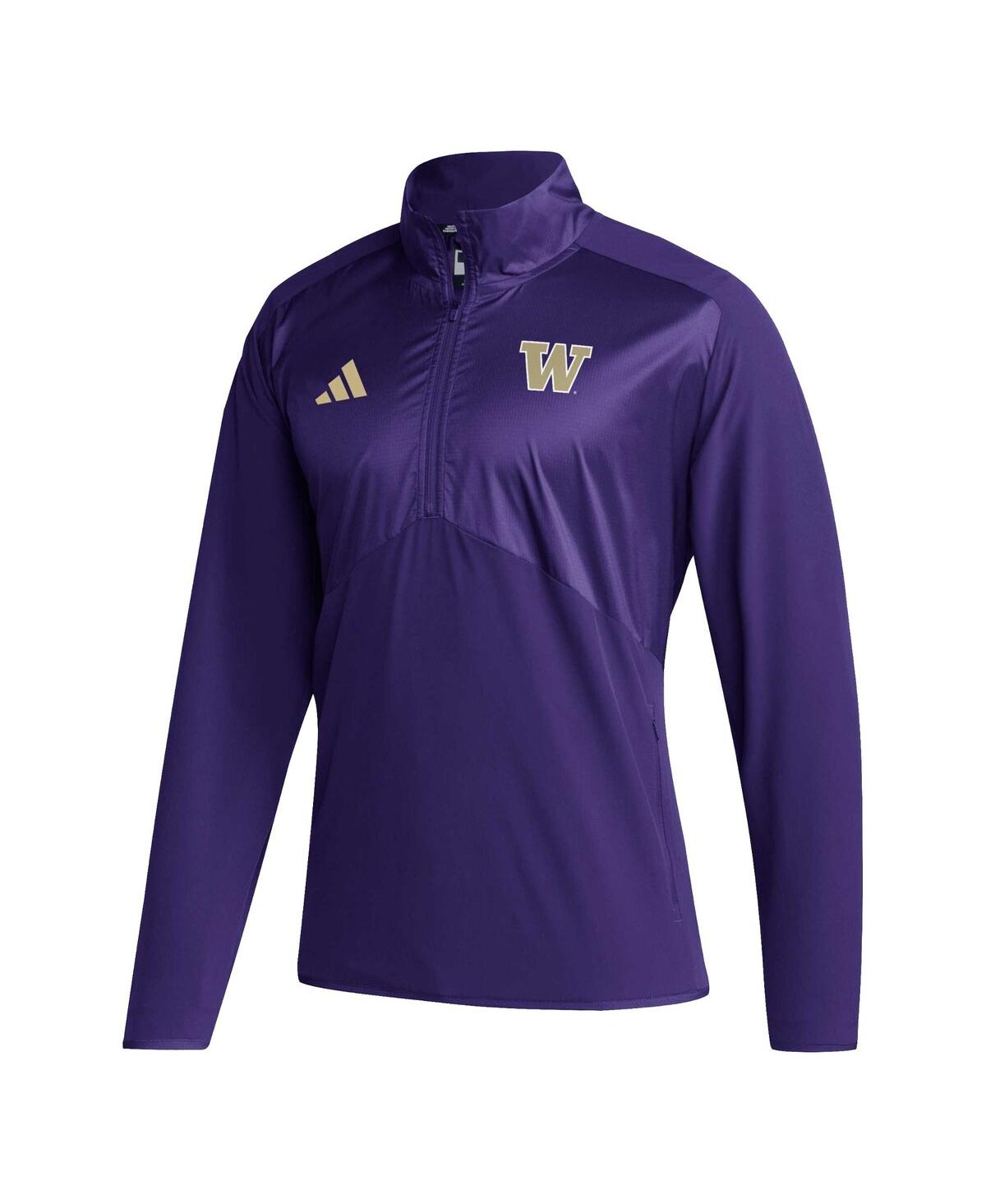 Men's adidasWashington Huskies Sideline Aeroready Raglan Sleeve Quarter-Zip Jacket - Purple