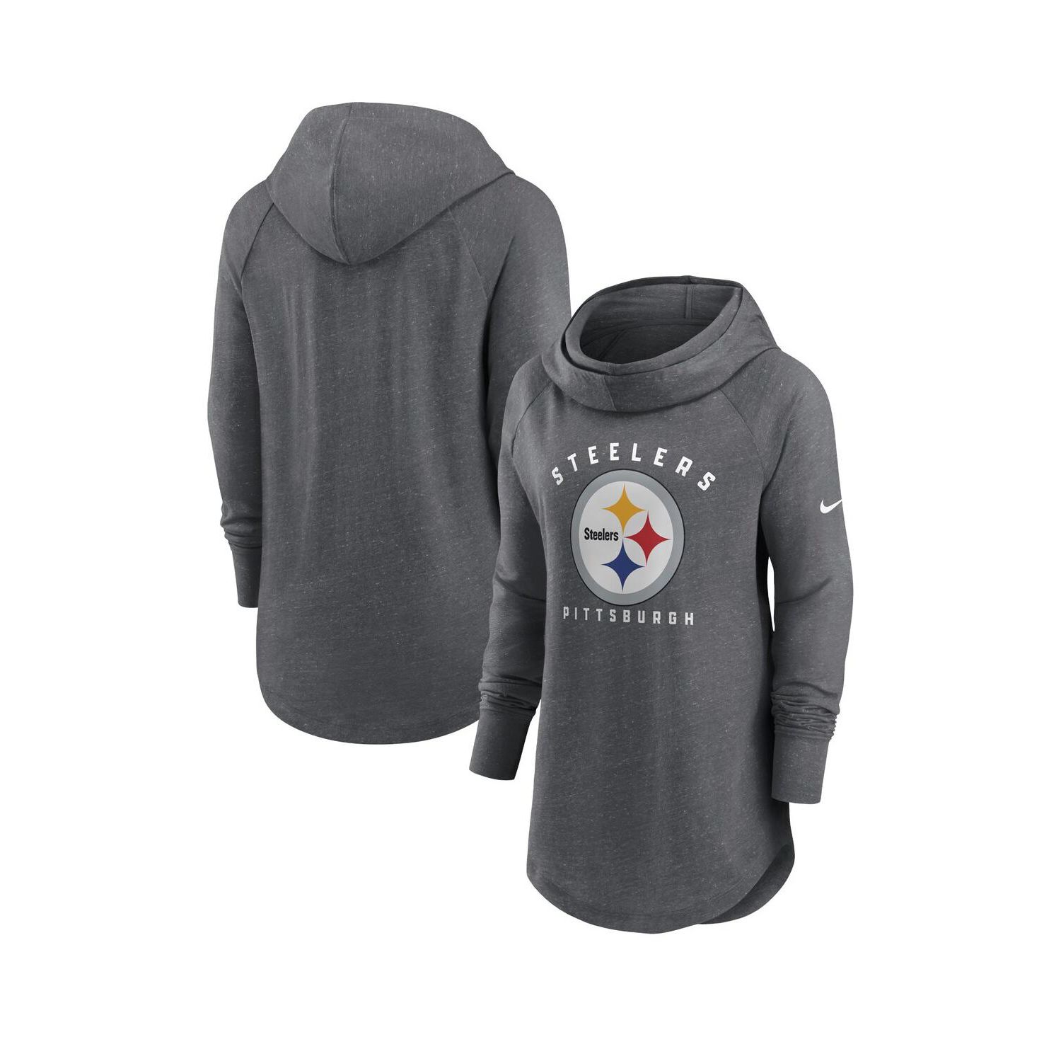 Women's Heather Charcoal Pittsburgh Steelers Raglan Funnel Neck Pullover Hoodie