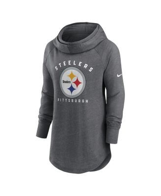 Women's Heather Charcoal Pittsburgh Steelers Raglan Funnel Neck Pullover Hoodie