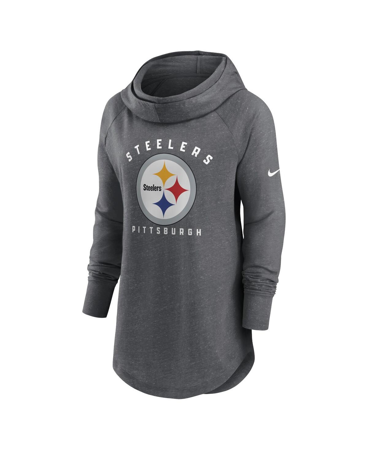Women's NikePittsburgh Steelers Raglan Funnel Neck Pullover Hoodie - Heather Charcoal