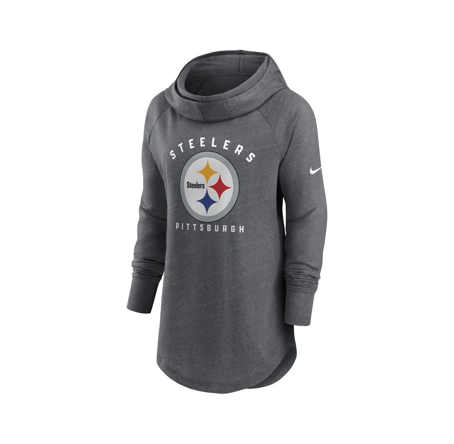 Women's Heather Charcoal Pittsburgh Steelers Raglan Funnel Neck Pullover Hoodie