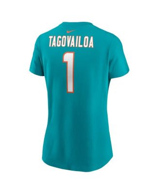 Women's Tua Tagovailoa Aqua Miami Dolphins Player Name and Number T-shirt