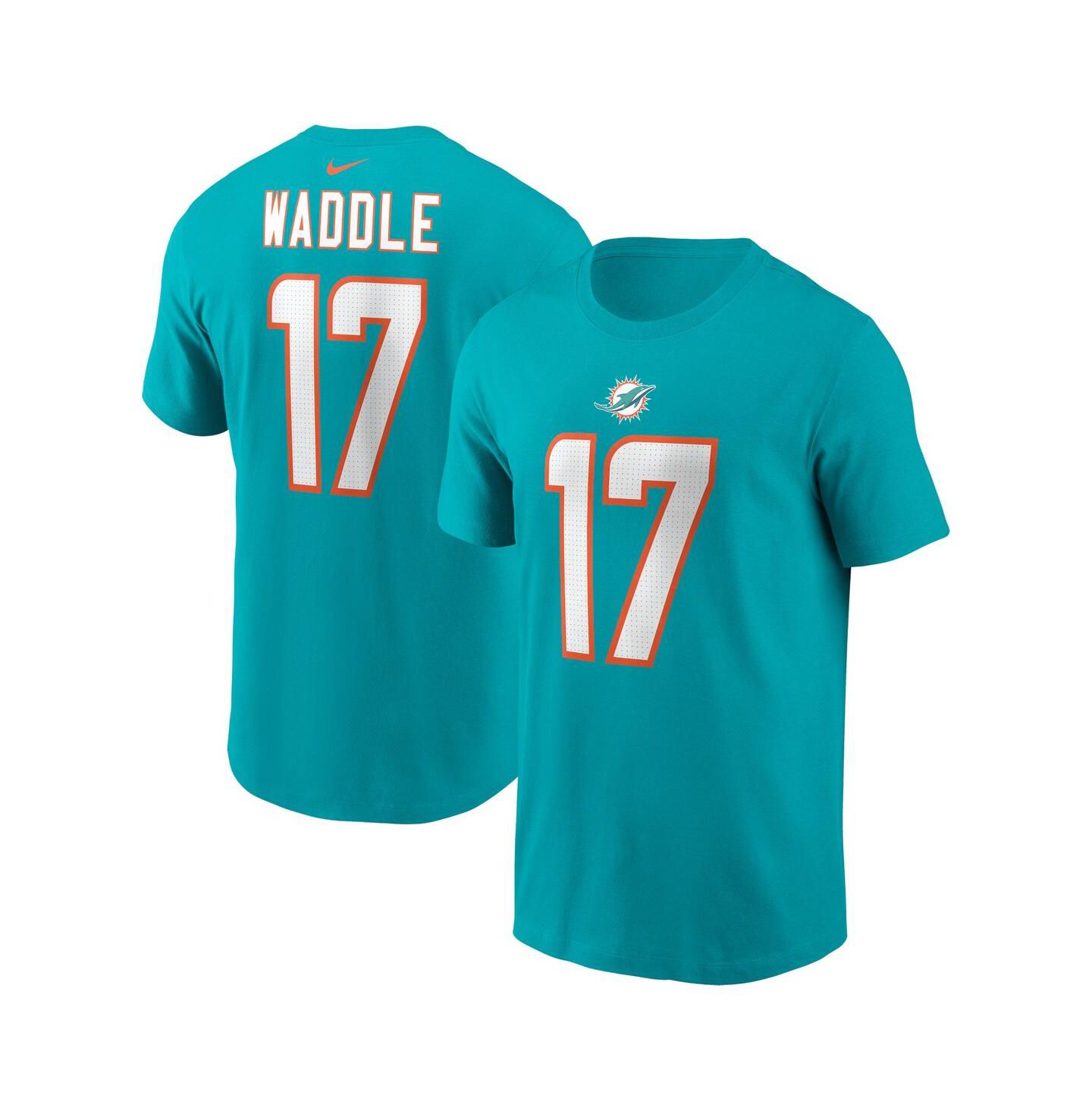 Мужская футболка Nike Jaylen Waddle Aqua Miami Dolphins Player Name and Number — фото 1