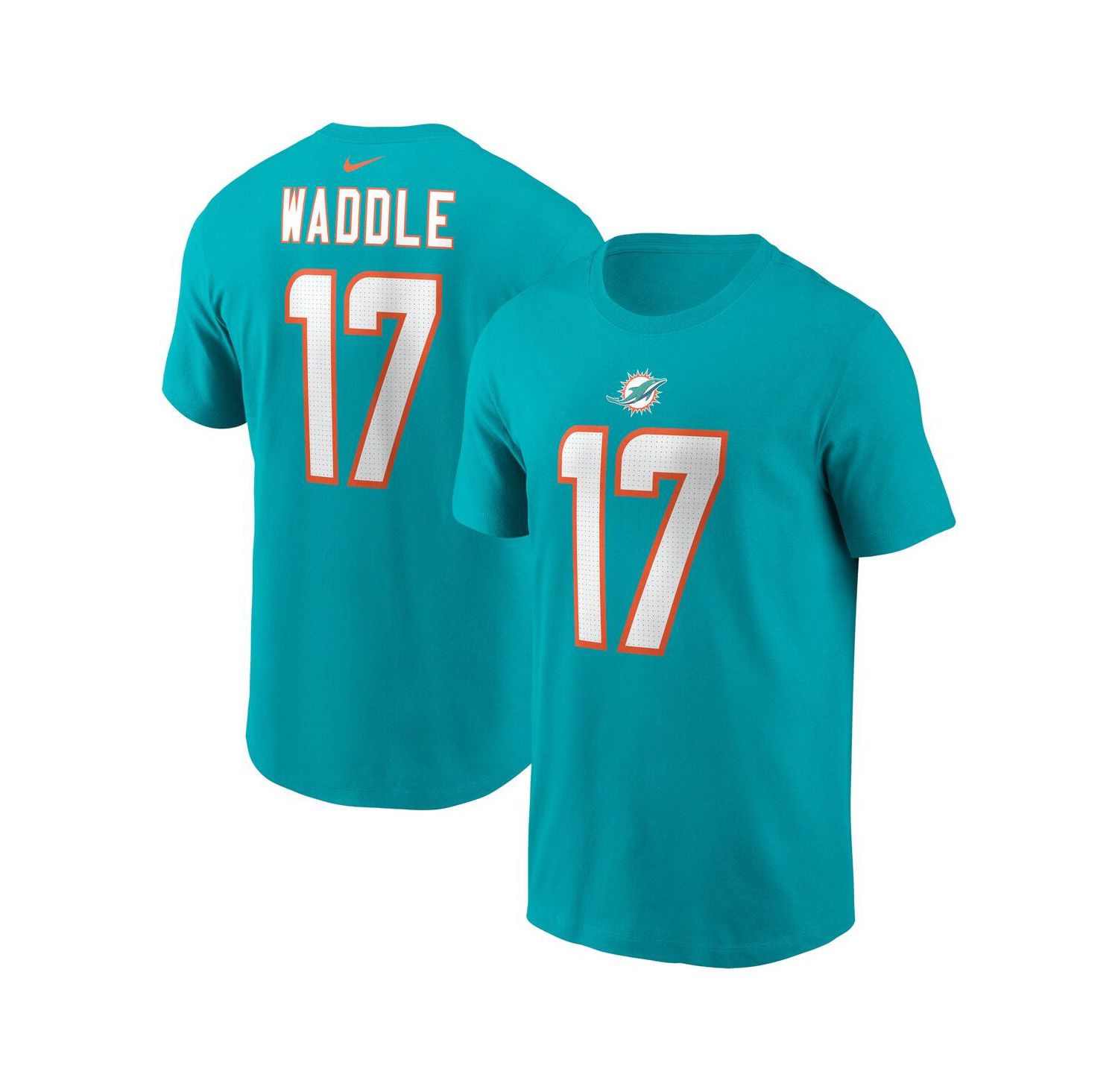 Men's Jaylen Waddle Aqua Miami Dolphins Player Name and Number T-shirt