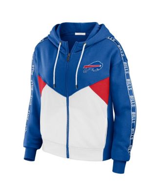Women's Royal, White Buffalo Bills Color Block Light Weight Modest Crop Full-Zip Hoodie