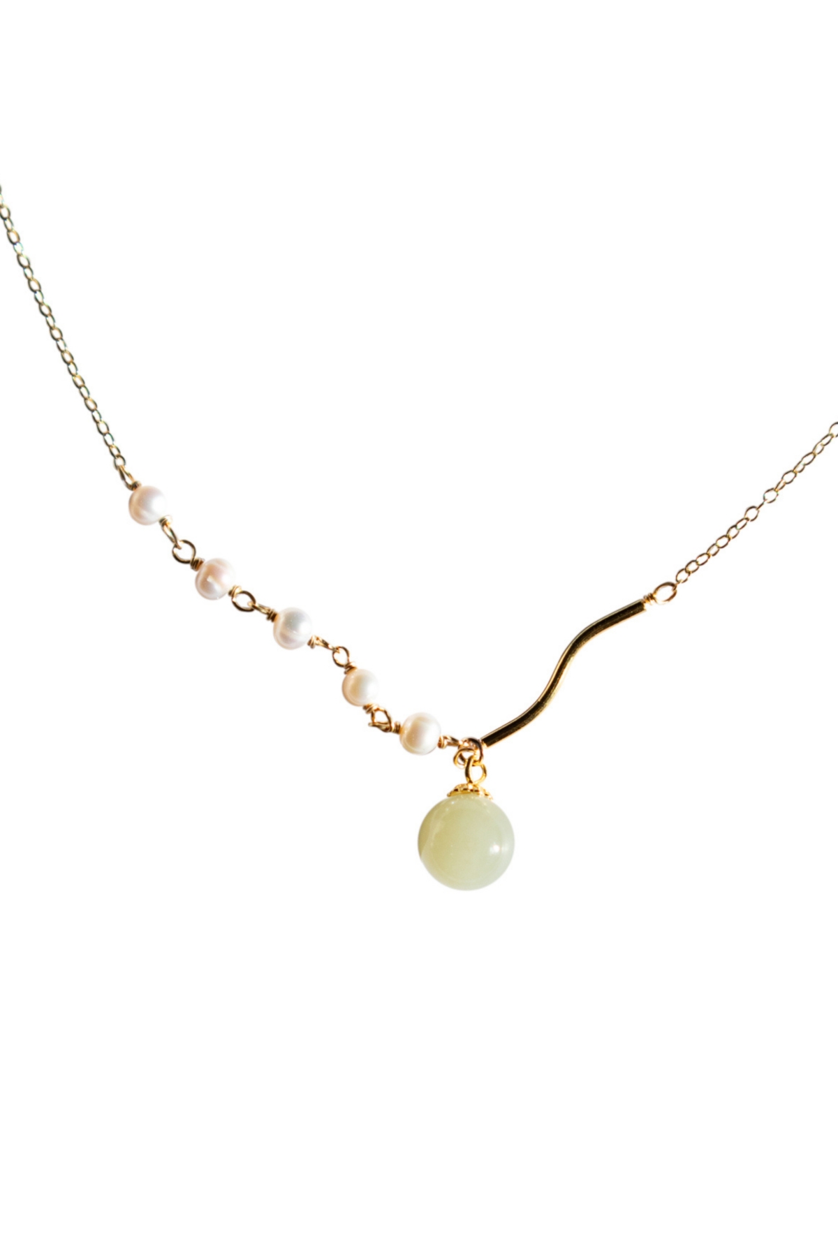 Isla &#x2014; Green jade and freshwater pearl necklace - Green