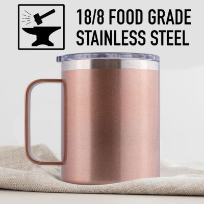 12 oz Insulated Coffee Mug with Lid - Stainless Steel Camping Mug Tumbler with Handle