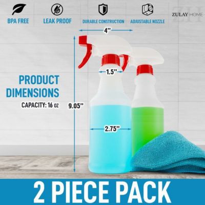 Leakproof Cleaning Spray Bottle with Adjustable Nozzle & Spring-loaded Trigger  (2 Pack 16oz)