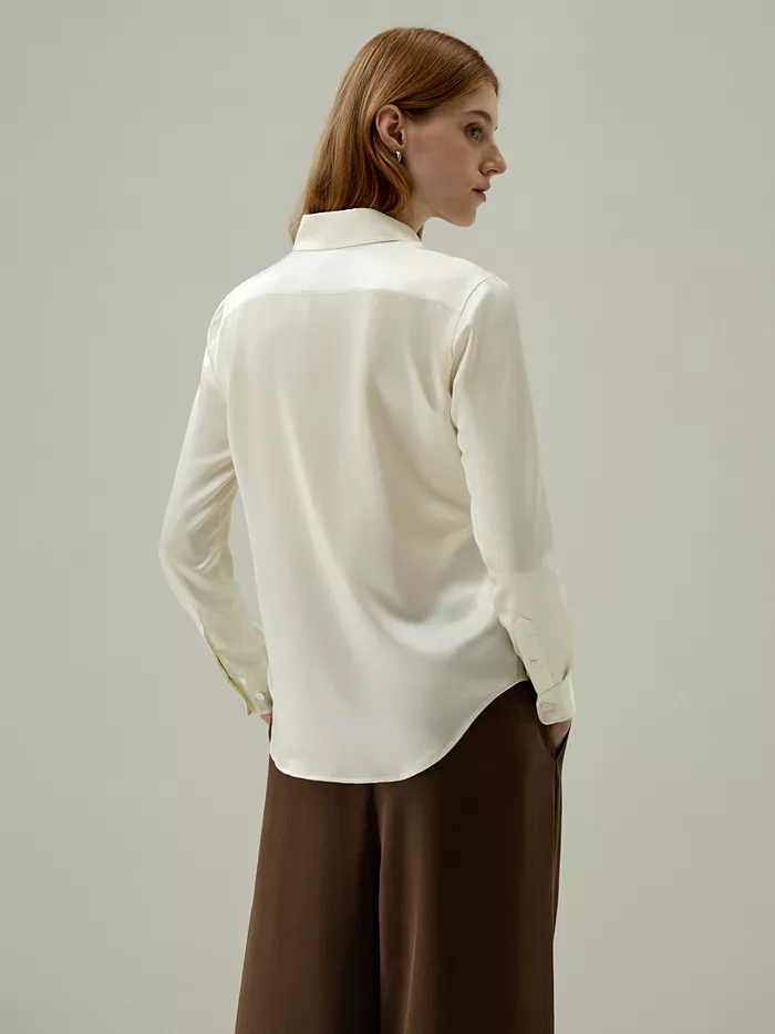 Women's Tailored Button Down Regular Fit Silk Shirt - thumbnail 3