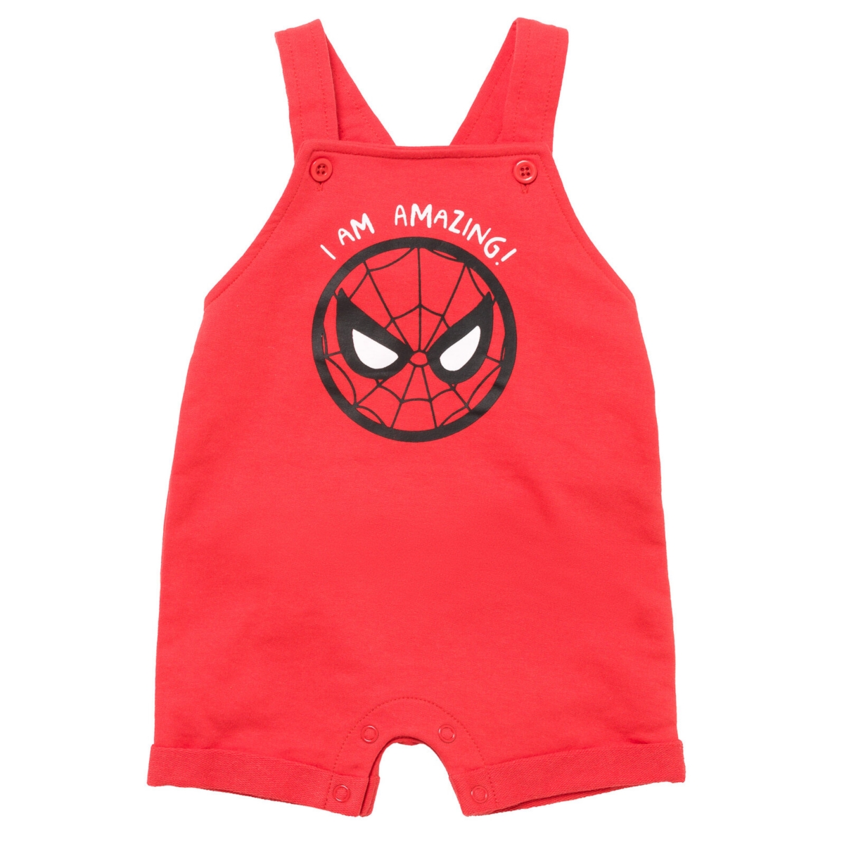 Marvel Avengers Spider-Man Boys French Terry Short Overalls T-Shirt & Hat 3 Pc Outfit SetWhite - Red / white