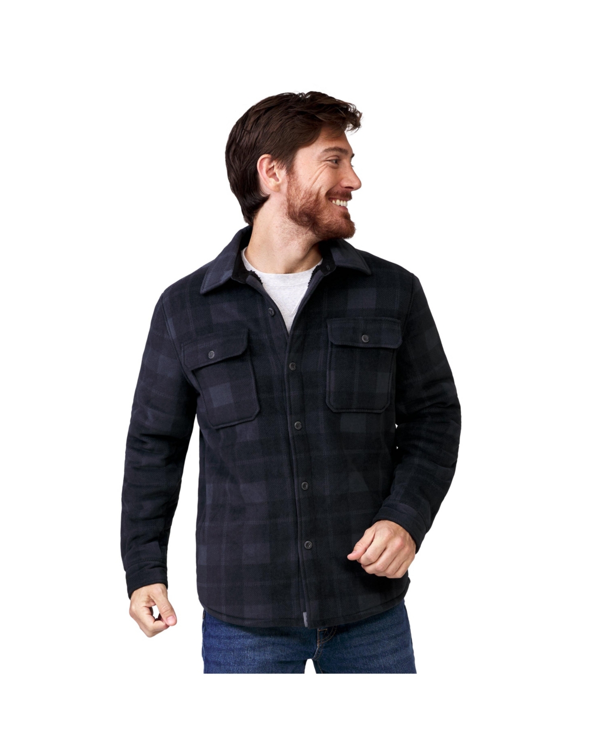 Men's Mountain Ridge Sueded Chill Out Fleece Jacket - Deep charcoal plaid