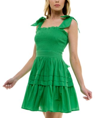 Women's Summer Tie-Shoulder Mini Dress – Smocked Ruffle Tube Top, Floral Print - View #8