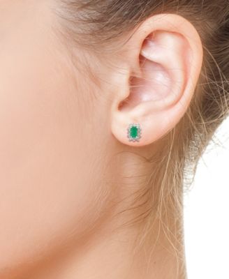 EFFY&reg; Emerald (1/2 ct. t.w.) & Diamond (1/10 ct. t.w.) Halo Stud Earrings in Gold-Plated Sterling Silver