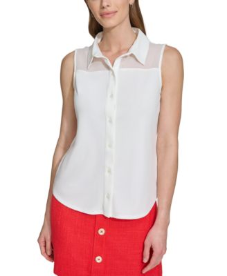 DKNY - Petite Sleeveless Button-Up Shell Top