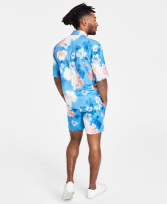 Shop Inc International Concepts Mens Jackson Regular Fit Floral Print Button Down Camp Shirt Regular Fit Floral Print 7 Shorts Creat In Chalky Blue