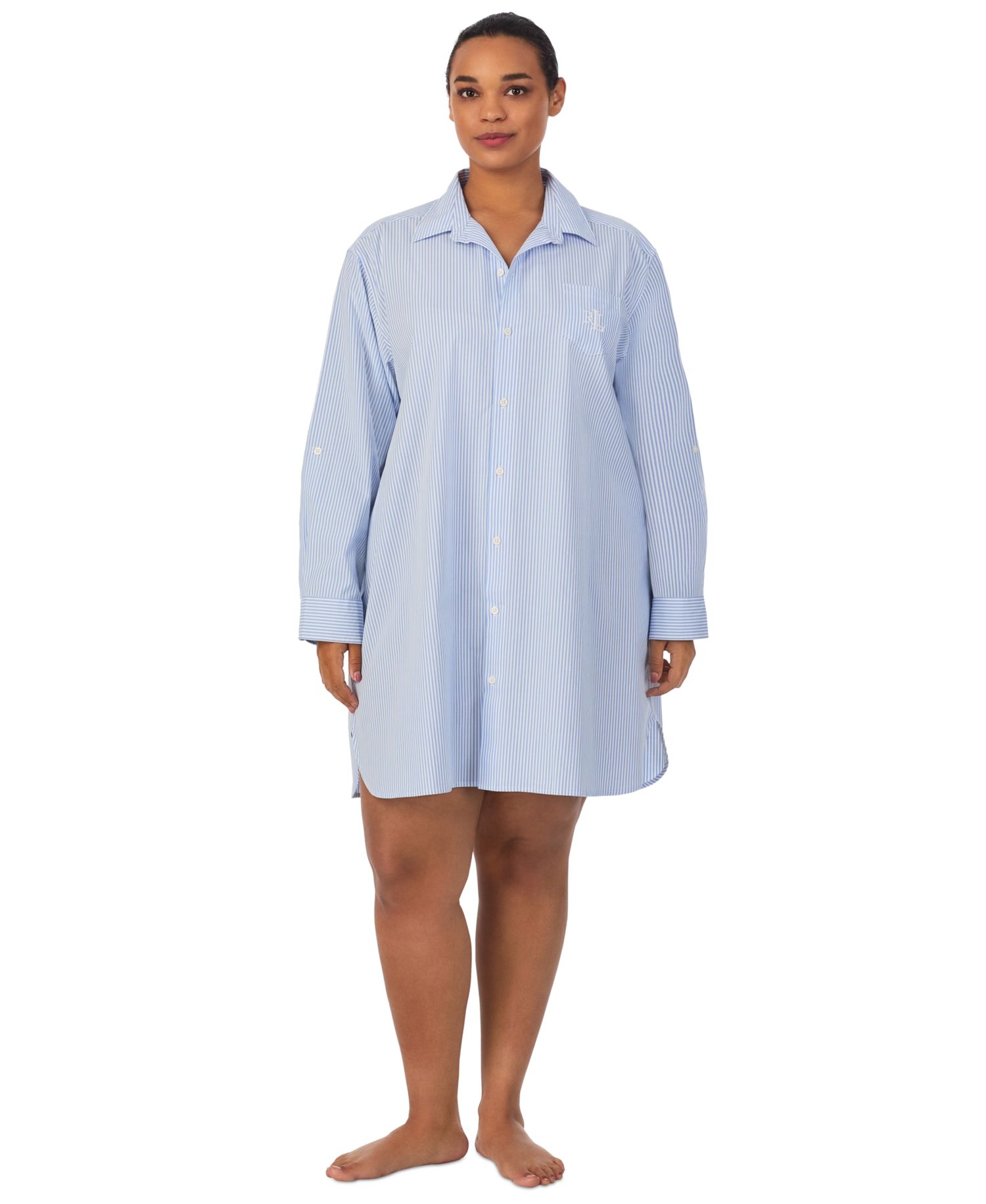Plus Size Long-Sleeve Roll-Tab His Shirt Sleepshirt