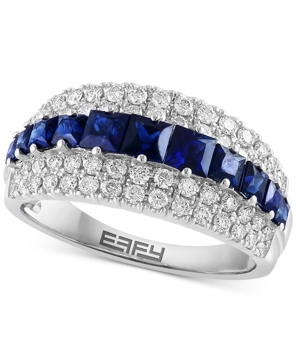 Effy Ruby (1-1/5 ct. t.w) & Diamond (5/8 ct. t.w.) Three Row Ring in 14k Gold (Also in Sapphire) - Sapphire