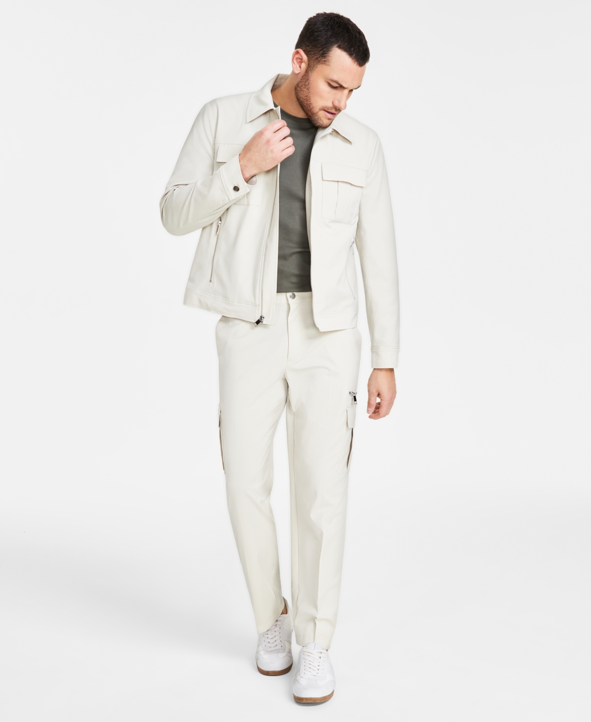 Shop Inc International Concepts Men's Kaz Regular-fit Full-zip Utility Jacket, Created For Macy's In Grain