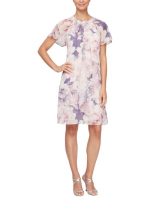 SL Fashions - Women's Printed Embellished Neckline Dress