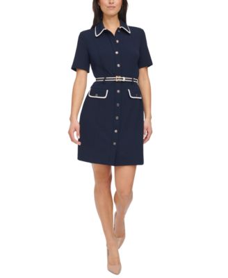 Tommy Hilfiger - Women's Scuba-Crepe Contrast-Trim Shirtdress