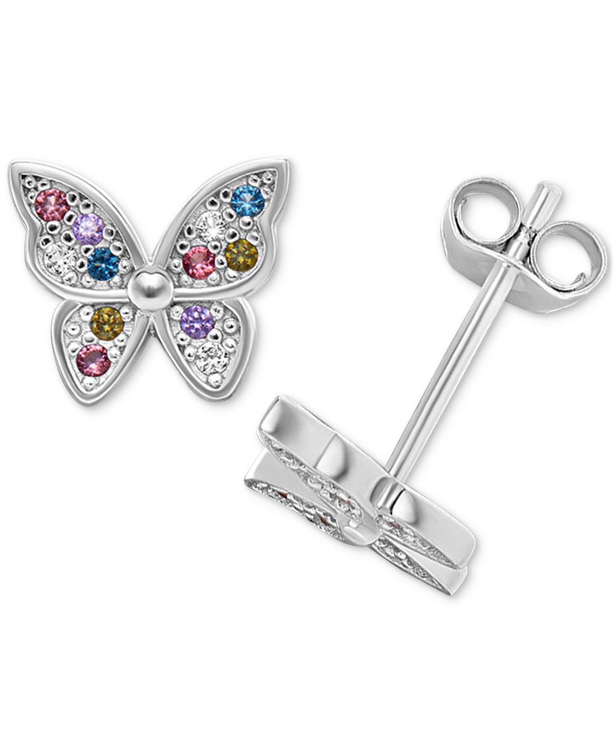 Shop Giani Bernini Cubic Zirconia Multicolor Butterfly Stud Earrings In Sterling Silver, Created For Macy's
