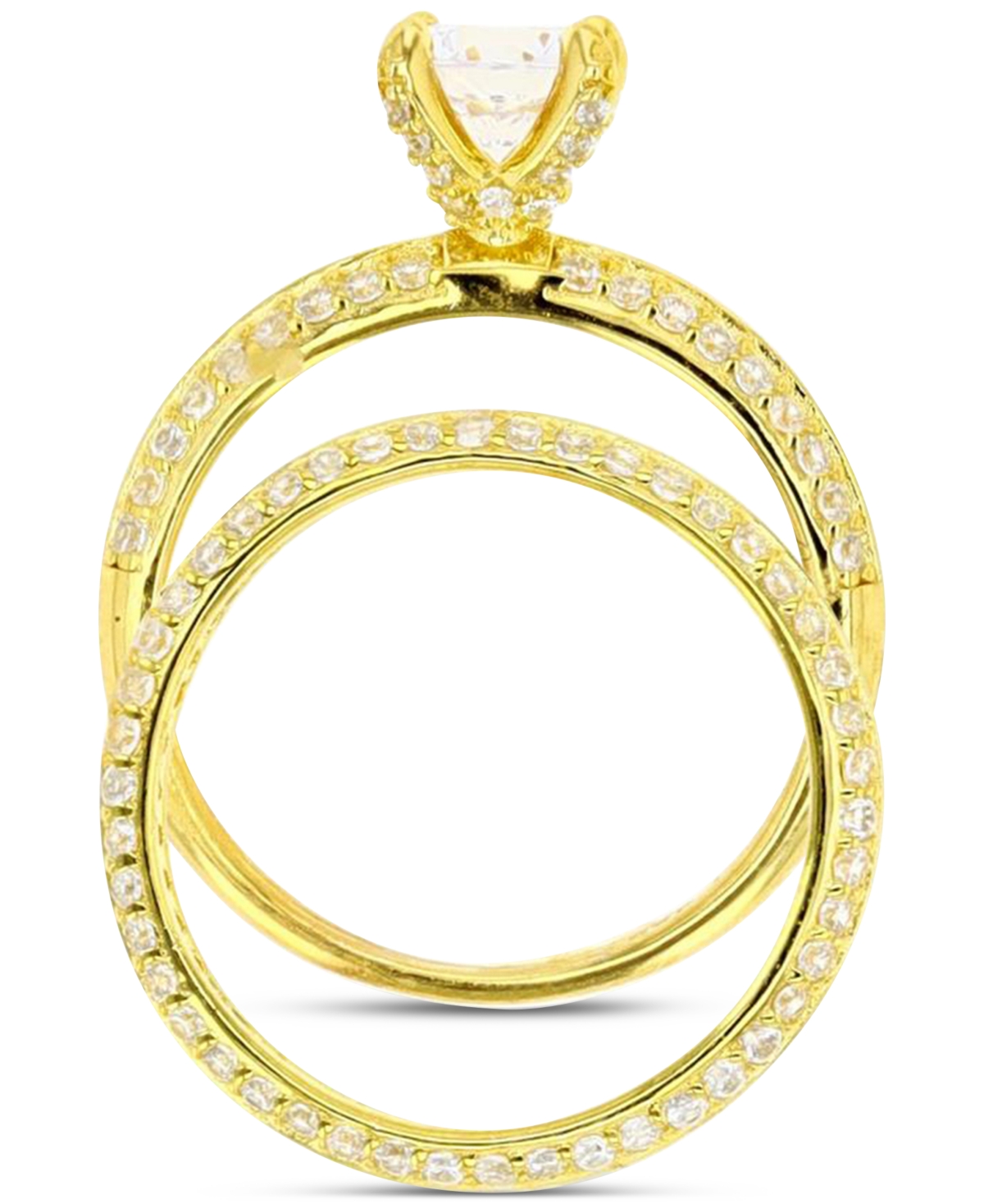2-Pc. Set Cubic Zirconia Solitaire Ring & Complementing Band in 14kPlated Sterling Silver - Gold