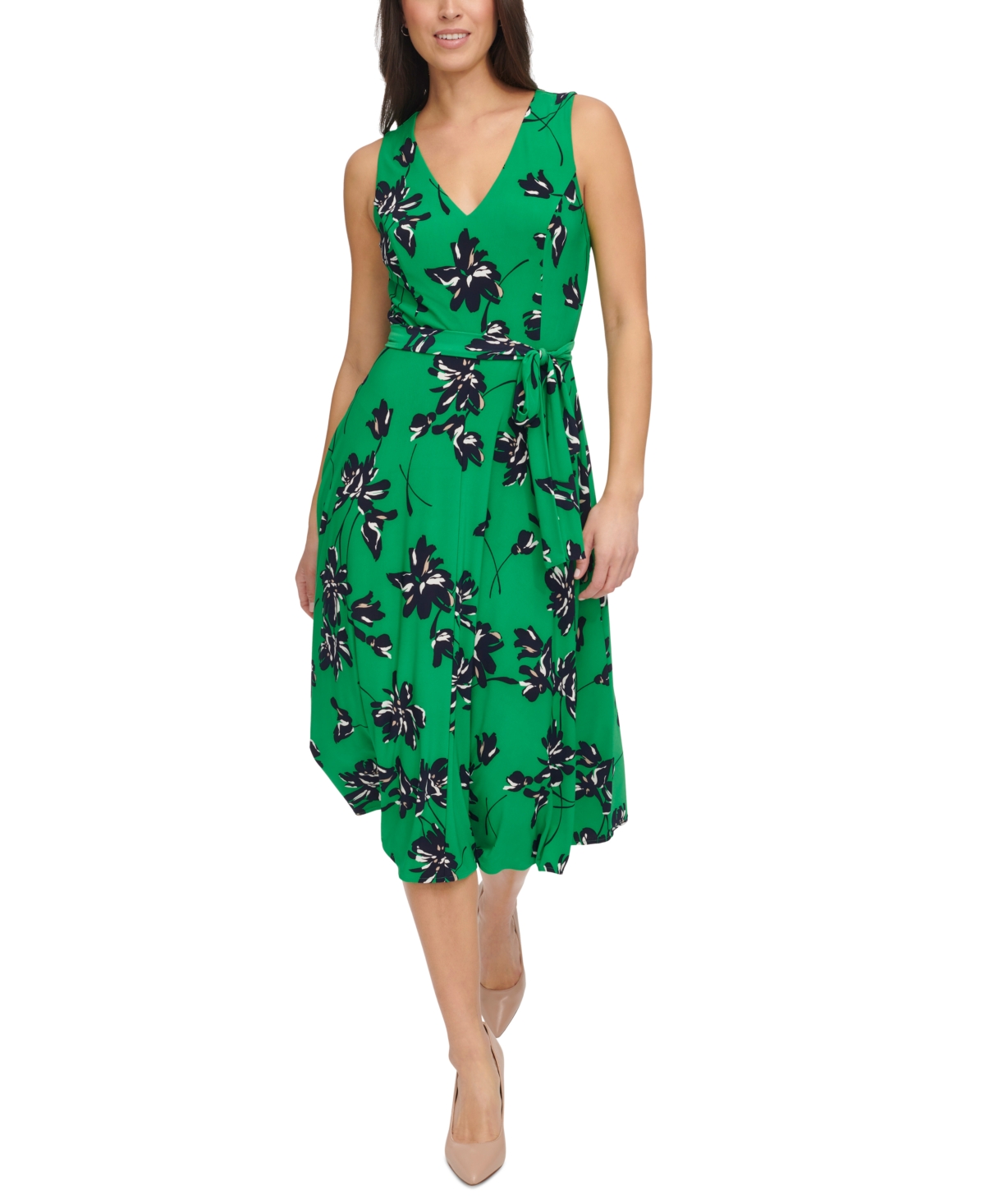 Shop Tommy Hilfiger Women's Camille Floral Faux-wrap Midi Dress In Jolly Green Multi